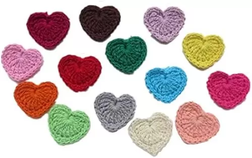 14pcs Assorted Colors Crochet Heart Patches Mini Knitted Handmade Applique Embellishments DIY Hair Accessories Jewelry Making Phone Case …