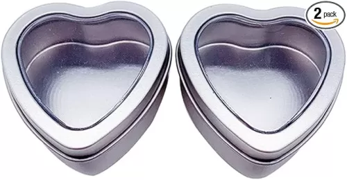 2 Pcs Heart Shaped Tinplate Box Containers with Clear Lids Candy Boxes Portable Tins Organizer for Trinkets USB Cable Small Items