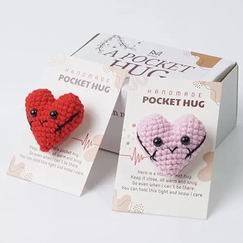 2Pcs Boho Pocket Hug, Handmade Crochet Pocket Hugs Heart, Keepsake Exchange Relationship Gift for Her Him Family Friends, Employee Coworkers Gifts, Mothers Day Gifts for Mom