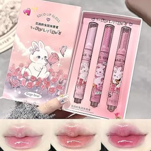3 Colors Jelly Lipstick, Tinted Lip Gloss Heart Shape Lip Stain, Mirror Hydrating Jelly Love Lipstick, Long Lasting Moisturizing Tinted Lip Balm, Non-sticky (C)