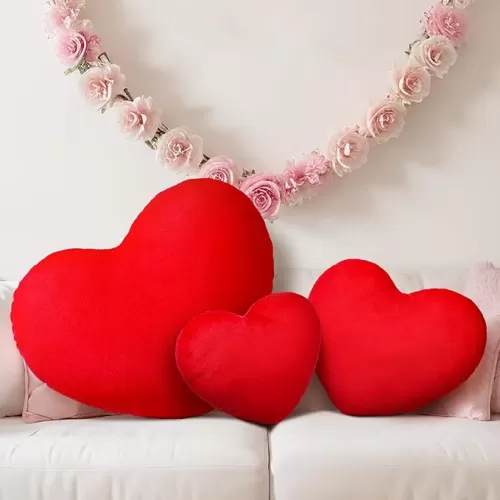 3 Pcs Heart Shaped Pillows Soft Heart Throw Pillows Fluffy Decorative Plush Cushion for Wedding Valentines Decor Friends Gift Living Bed Dining Room Office Sofa Cars Chairs(Red)