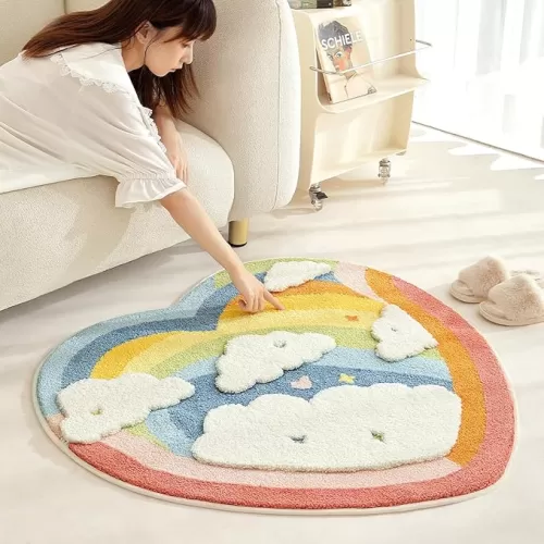 3.3' x 3.3' Round Shape Carpet Cute Floor Mat, Microfiber Mat Super Soft Shaggy Non Slip Area Rug for Living Room, Bedroom and Kids Play Room, Heart