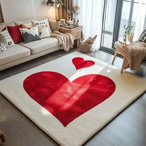 3x5 Area Rug with Cute Red Heart Pattern for Girls Bedroom - Plush Soft Baby Plush Bedside Indoor Rug, Rectangular Non-Slip Small Living Room Carpets, Stylish Decor for Girls