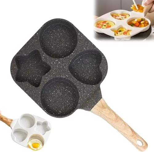 4-Cup Egg Frying Pan, Nonstick Egg Frying Pan, Breakfast Frying Panfor Eggs, Steak and Pancakes, Heart Shaped Pan with Anti-scald Handle, Compatible with All Stovetops (black)