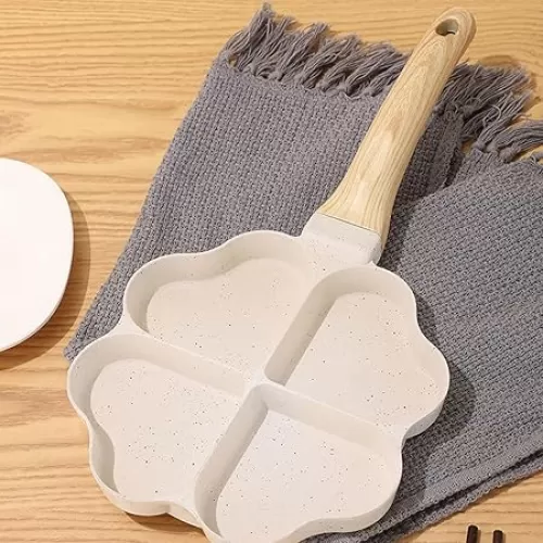4-Cup Egg Pan Nonstick, and Healthy Egg Frying Pan, Versatile Breakfast Skillet for Eggs, Pancakes, Plett, Crepes, Compatible with Gas Stove and Induction Cooktop, Heart (White)