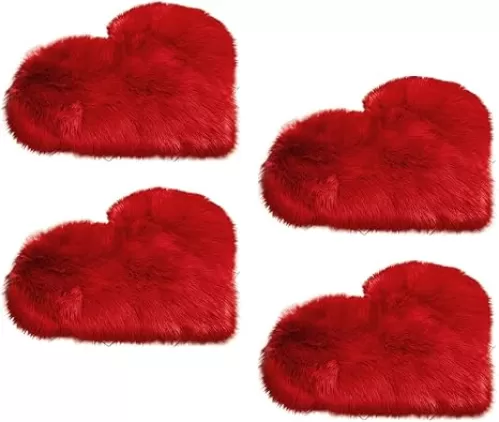 4 Pieces Heart Shaped Fluffy Faux Fur Area Rug, Small Soft Room Carpet, Floor Mats for Home Living Room Bedroom Decorations(12 x 16 Inch)
