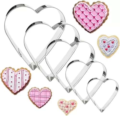 5 Pack Cookie Cutters, Heart Cookie Cutter, Stainless Steel Cookie Cutters for Cookie, Biscuit, Sandwiches, Valentine's Day