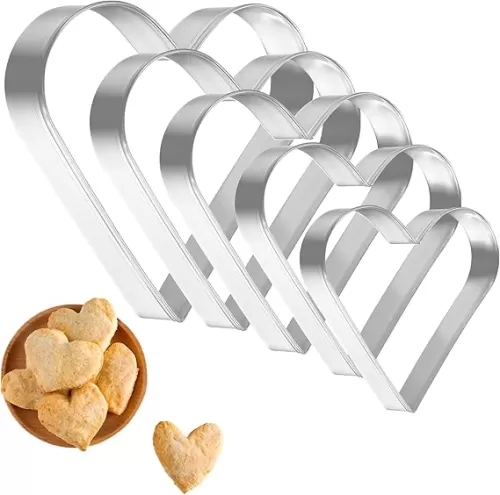 5 Pcs Heart Cookie Cutter Set, 3.1" 2.7" 2.2" 1.8" 1.4" Stainless Steel Biscuit Cutters Sandwiches Cutter Heart Shaped Biscuit Mold for Birthday Party Supplies
