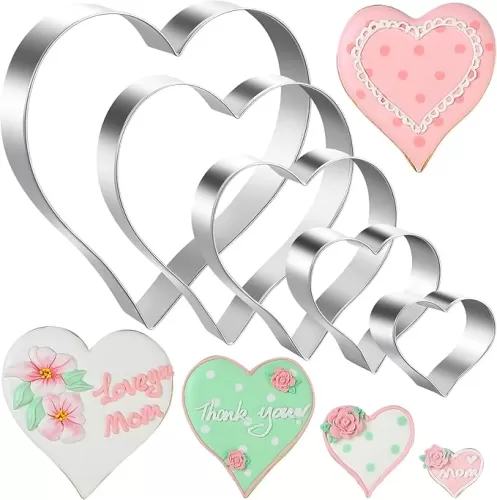 5-Piece Stainless Steel Heart Cookie Cutters Set - Valentine's Day, Birthday, Wedding Baking Tools (1.38" to 4.57") - Dishwasher Safe Fondant & Biscuit Molds