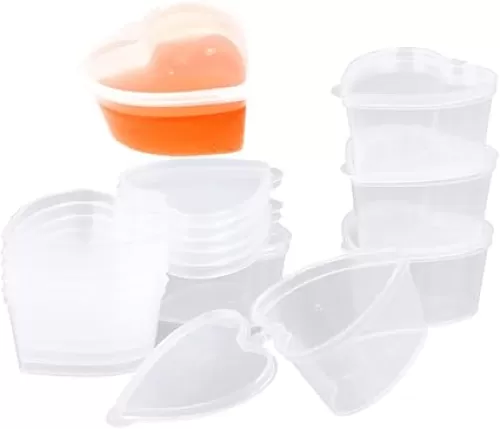 50 Sets Mini Containers Clear Disposable Plastic Cups Heart Shaped Storage Containers With Leakproof Lids, Jello Shot Cups, Condiment, Dipping Sauce Cups, Souffle Cups