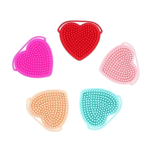 5pcs Heart Shaped Bath Brush Silicone Cleaning Brush Scalp Massagers Silicone Face Scrubber Bathing Silicone Bath Body Brush Silicone Back Scrubber Hair