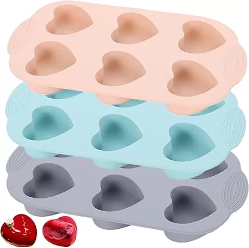 6 Cups Silicone Muffin Pans -Heart Shape Cupcake Pan, 3 Pack Non-Stick Bakeware Silicone Molds for Muffins, Cupcakes, Bread, Tart and Desserts