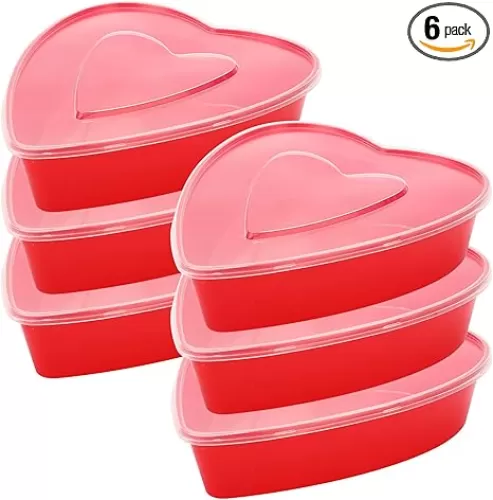 6 Pcs 17 Oz Valentine's Day Heart Shaped Container Plastic Seasoning Containers Box Food Storage Containers with Clear Transparent Lids Reusable Dessert Box for Valentine Fruit Vegetable (Red)