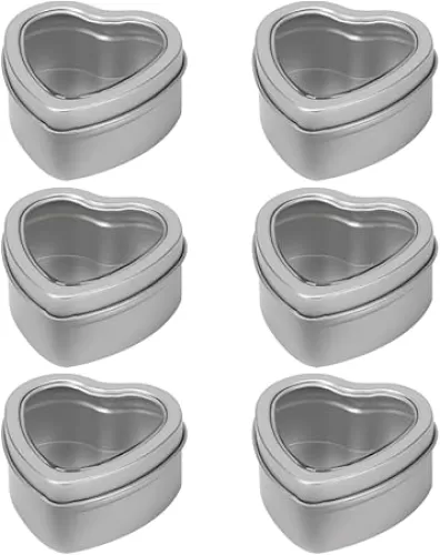 6 Pcs Empty Heart Shaped Boxes Metal Tin Containers Small Candle Jars Valentine