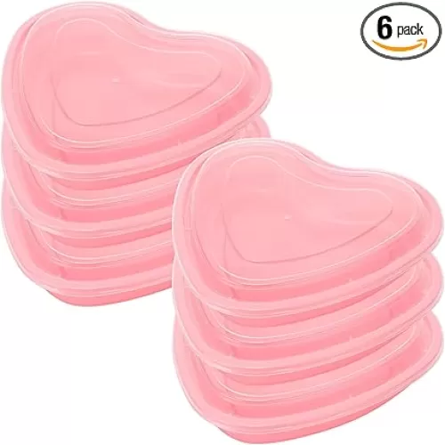 6 Pcs Pink Heart Shaped Food Storage Containers 34 Oz Plastic Seasoning Plates Dessert and Lunch Box Valentine's Day Heart Box with Clear Lid for Valentine Kitchen Restaurant Fruit Vegetable Food