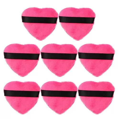 8pcs Heart Shape Makeup Loose Puffs Strap Soft Velour Face Puffs Cosmetic Foundation Setting Application