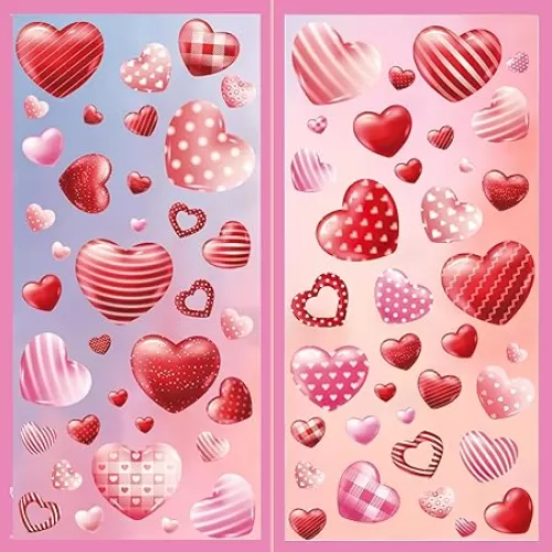 9 Sheets Valentines Window Cling, 3D Pink Red Heart Window Stickers Valentines Double-Sided Decals for Home Wedding Anniversary Party Store Glass Holiday Decoration (Valentine's Day)
