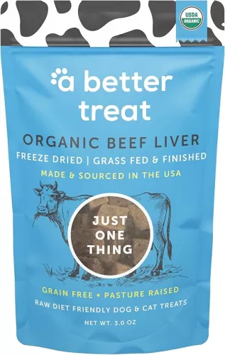 A Better Treat – Organic, Freeze Dried, Single Ingredient, 100% Grass Fed and Finished Pasture Raised Beef Liver Dog Treats, Cat Treats | Natural Healthy | High Protein, Diabetic Friendly | Made in USA