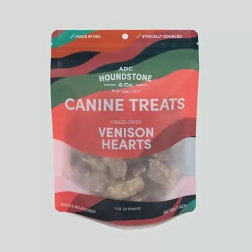 ADC Houndstone & Co. Venison Hearts Freeze-Dried Dog Treats, 2 oz Bag, Single-Ingredient, Made in USA