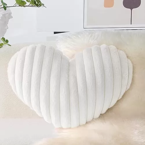 AELS Heart Shaped Pillow, 20 Inches Heart Decorative Throw Pillows, Faux Fur Love Cute Pillows, Valentines Day Decorations, Wedding Decor, Living Room Bedroom Nursery Decor, White