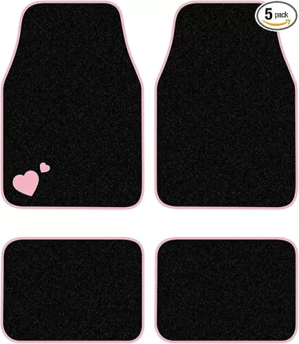 August Auto Universal Fit Pink Heart Shape Cute Design Carpet Car Floor Mats Fit for Sedan, SUVs, Truck, Vans Set of 4 (Pink)