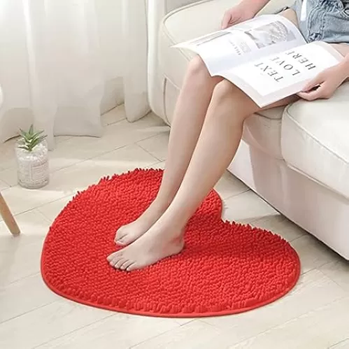AWIZOM 2 Pack Valentine Heart Rug Valentine Heart Shaped Door Mat Red Bathroom Heart Mat Soft Fluffy Heart Area Rug for Home Living Room Bedroom Kitchen Decor, 20 x 24 Inches, Red