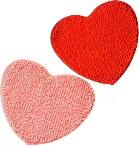 AWIZOM 2 Pack Valentine's Day Heart Shaped Rug, Love Decorative Floor Mat, Non-Slip Washable Doormat, Entrance Welcome Mat, Carpet for Home Living Room Sofa Bathroom Floor, 20 x 24 Inches, Red & Pink