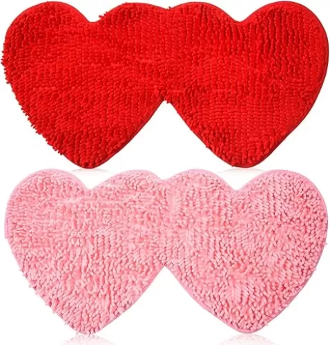 AWIZOM 2 Pcs Heart Rugs Heart Shaped Bathroom Rug Decorative 31.5x15.75 Non-Slip Heart Doormats Washable Love Kitchen Floor Mat for Home Bedroom Living Room Entrance Floor Decor(Red, Pink)
