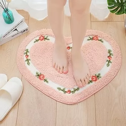 Barelove Rose Floral Area Rugs Ultra Soft Low Pile Shag Rug, Washable Non Slip Modern Floor Mat Pad for Living Room Bedroom Kitchen Entryway, Christmas Decoration 19.7 X 23.6 INCH