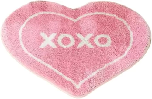 Bath Rug Red Pink Heart Shape Tufted Bath Mat Microfiber Non Slip Shower Rugs Area Rugs Carpet Floor Rug for Home Kitchen Living Room Bedroom Bathroom Decor
