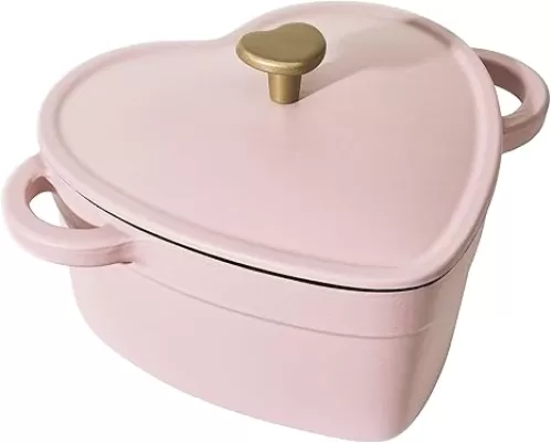 Beautiful 2-Quart Cast Iron Heart Dutch Oven, Pink Champagne, Drew Barrymore