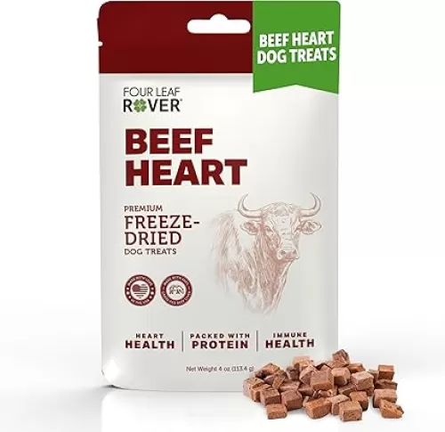 Beef Heart Dog Treats - Grass Finished New Zealand Beef Heart - Raw Freeze Dried Single Ingredient, No Additives - Made in USA - 4 Oz Bag