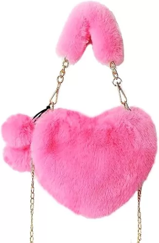 BIBDOO Furry Heart Shaped Purse for Women Cute Girls Shoulder Bag Crossbody Handbag