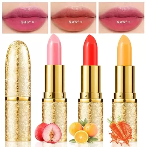 BINGBRUSH 3Pcs Color Changing Lipstick, Red Pink PH Mood Long Lasting Labiales Lip Care Moisturizer Lip Balm Korean Magic Lip Gloss Lip Tinted Stain Makeup Lipstick Set for Women