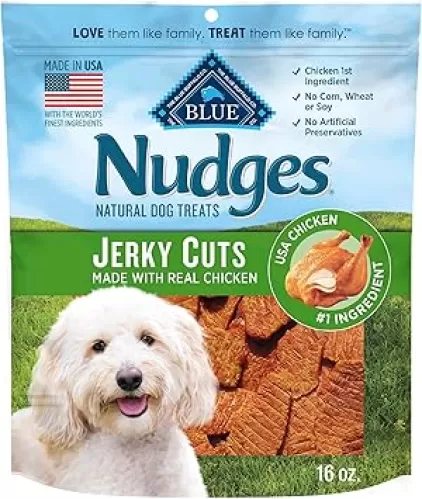 Blue Buffalo Nudges Jerky Bites Dog Treats, Made in the USA with Natural Ingredients, Bite-Sized Pieces, Chicken, 16-oz Bag