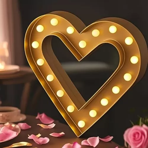 Bright Zeal 12 Inch Gold Heart Marquee Light Large - Valentine Decorations for Home and Office - Wedding Decorations Centerpieces for Table - Romantic Gifts for Her and Him - Wall Decor for Bedroom