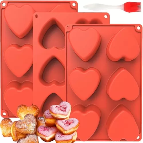 BUSOHA Heart Shaped Silicone Mold for Muffin Chocolate - 3 Pack Mini Muffin Silicone Molds for Baking Nonstick Heart Shaped Cake Pans for Chocolate, Egg Bites, Cake, Muffin, Jelly, Ice Cube