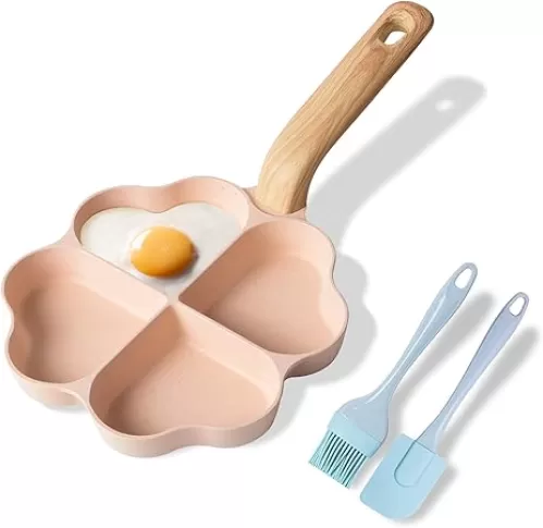 Caannasweis Egg Omelette Pan, 4-Cup Nonstick Granite Omelette Skillet Breakfast Frying Pan Egg Cooker Suitable for Gas Stove & Induction Cookware, PFOA PFOS Free, Green Heart Shaped