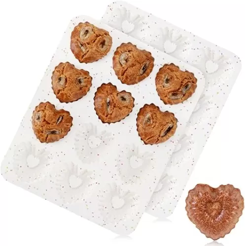 CAKETIME Heart Shaped Cake Pans, Silicone Muffin Pan Small Heart Shape Nonstick Valentine Silicone Molds for Baking Cupcake, Tartlets, Egg Bites, Muffin, Chocoalte, Soap Confetti 2 Pack
