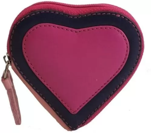 Capri RB59 Multi Colored Heart Shaped Ladies/Girls Leather Coin Purse Key Wallet With Key Chain (Berry)