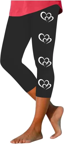 Capris Yoga Leggings for Women Funny Heart Print Tummy Control Workout Athletic Running Cropped Trousers 2025 Summer