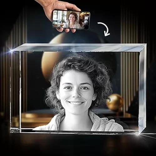 CAPTUR3D 3D Crystal Photo, Personalized Memorial Gifts for Mom, Dad, Wife, Men, Loved One, Rectangle 3D Laser Etched Crystal, Cube Custom Glass Picture, Birthday Anniversary Sympathy Gift