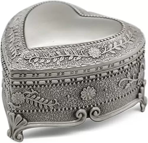Classic Vintage Heart Shape Metal Jewelry Box Ring Trinket Storage Organizer Chest Christmas Gift