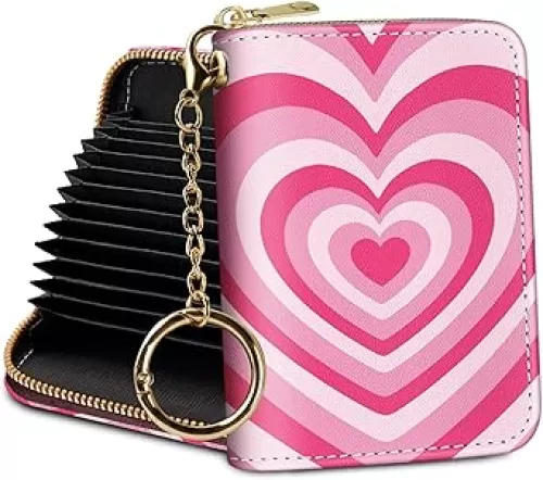 Credit Card Holder RFID Wallet, Small Card Holder Wallet for Women with Keychain Zipper, Funny Leather Print Credit Card Wallets Accordion Gift