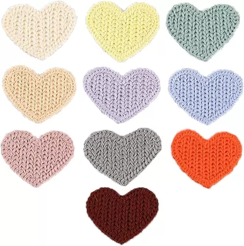 Crochet Love Appliques, 10pcs Colorful Heart Shaped Hand Sewing Embroidered Embellishments for Bag, Clothing, Headbands, Hats, Pillow