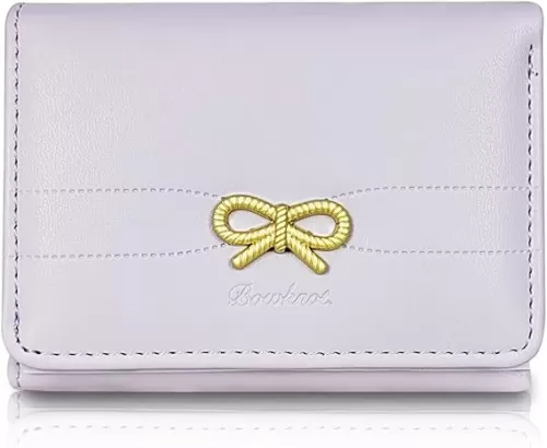 Cute Wallet, Bow Women Wallet with Heart-Shaped ID Window and 7 Card Slots, Ladies Wallets for Storing Cash, ID Cards, Credit Cards (Purple)