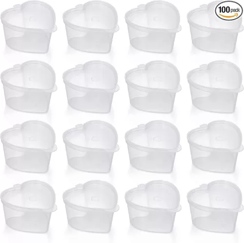 Disposable Plastic Cups with Leak-Proof Lids and Heart-Shaped Souffle, Jello, Condiment Containers - 100 Sets, 1.5 oz Each