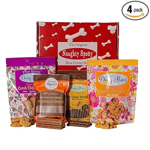 Dog Birthday Treat Gift Box "Love You Lots", 4 Treats including Heart-Shaped Dog Treat, Made in the USA, Medium & Large Dogs (Peanut Butter, Bacon Cheese, Pumpkin, Duck Flavor).