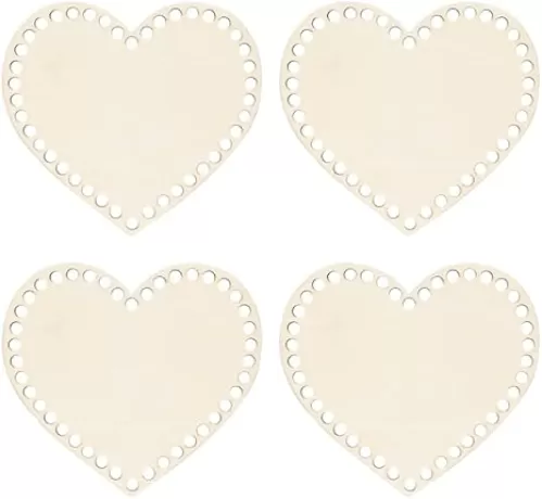 DOITOOL Crochet Basket Bottom, 4PCS Wooden Heart Shape Crochet Basket Base, DIY Heart Base for Craft Knitting Making Weaving