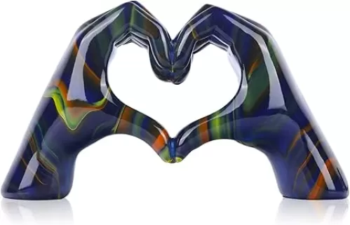 DOVDOV Colourful Heart Hand Statue, Heart Shaped Hand Home Decor, Love Fingers for Living Room Bedroom Entrance Dining Table Centerpiece Flat TV Cabinet Bookshelf Small Decoration.
